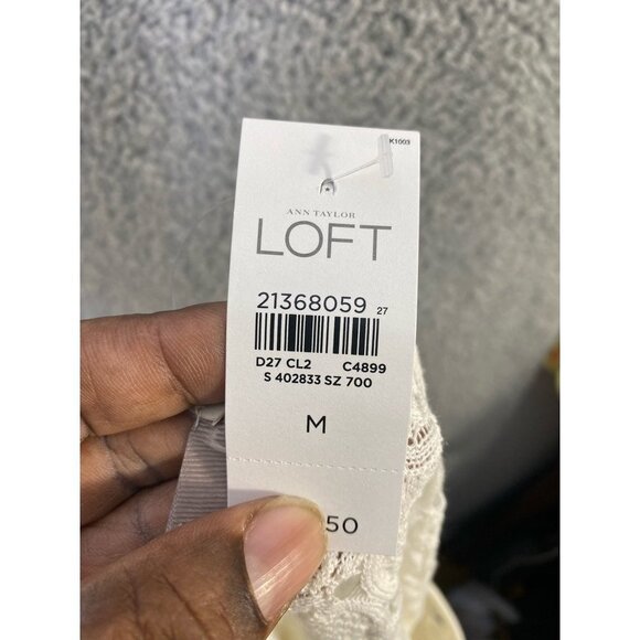 Loft Womens Blouse White Geometric Crochet Short Sleeve Scalloped Pullover M New - Picture 6 of 8